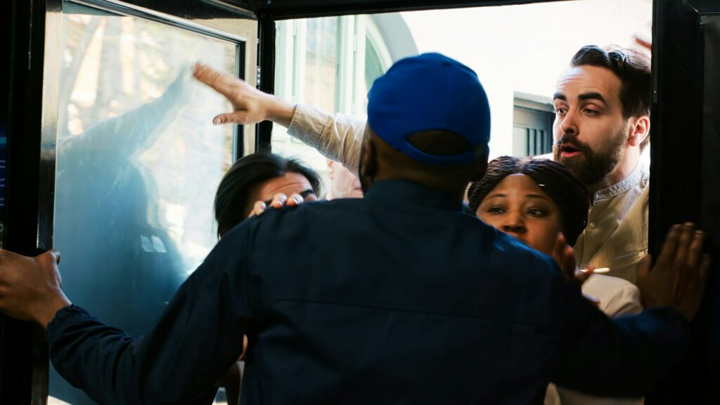 Retail Security Guard holding back clients