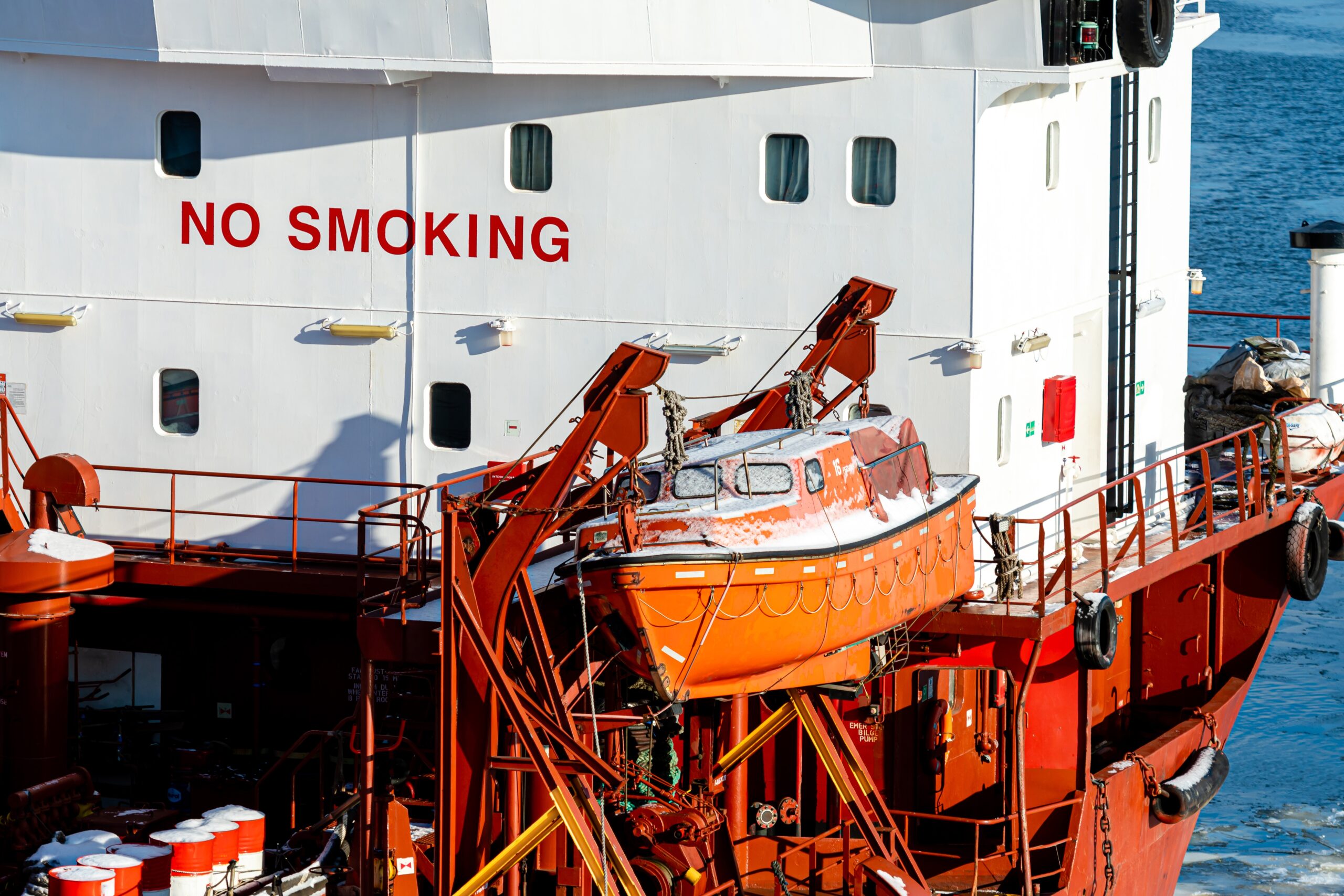 cargo vessel emergency safety rescue boat on deck