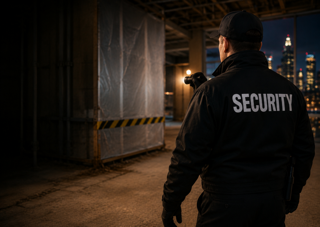 uniformed professional fire watch security guard standing at attention